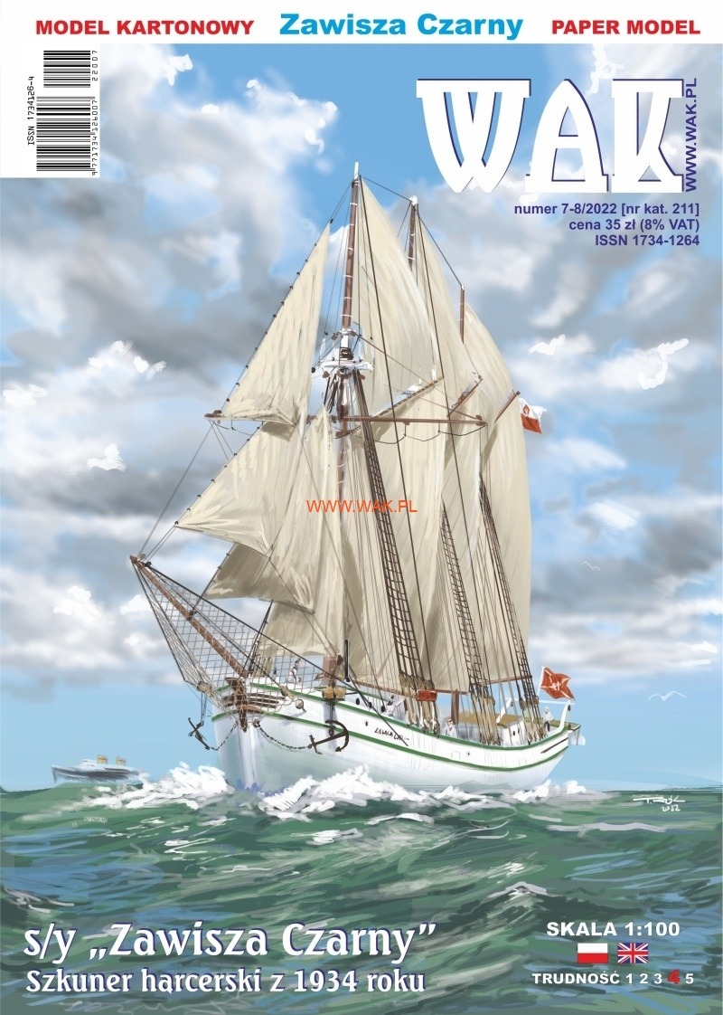 Papierový model - Plachetnica s/y Zawisza Czarny + Las.doplnky,sťažne a Plachty