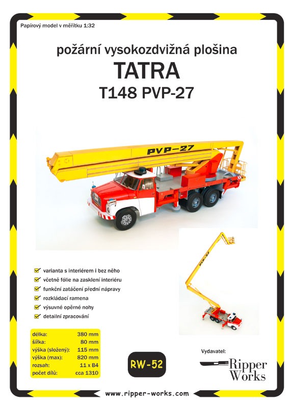 Papierový model - Hasičská vysokozdvižná plošina Tatra T148 PVP-27