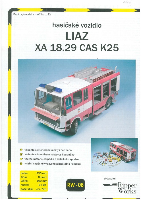 Papierový model - Hasičské vozidlo LIAZ XA 18.29 CAS K25