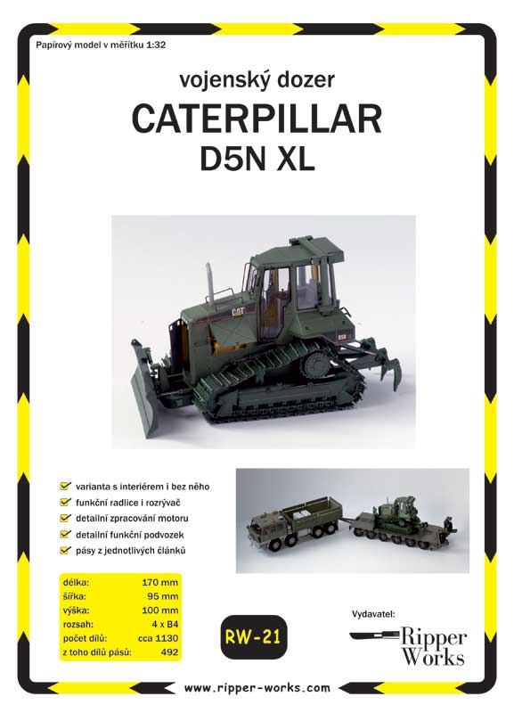 Papierový model - Vojenský dozer CATERPILLAR D5N XL