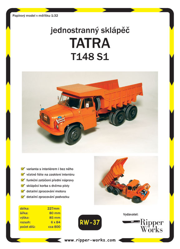 Papierový model - Jednostranný sklápač - Tatra 148 S1
