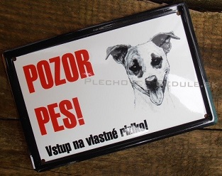 Plechová ceduľa pozor pes - Jack Russel 150x100mm čierna