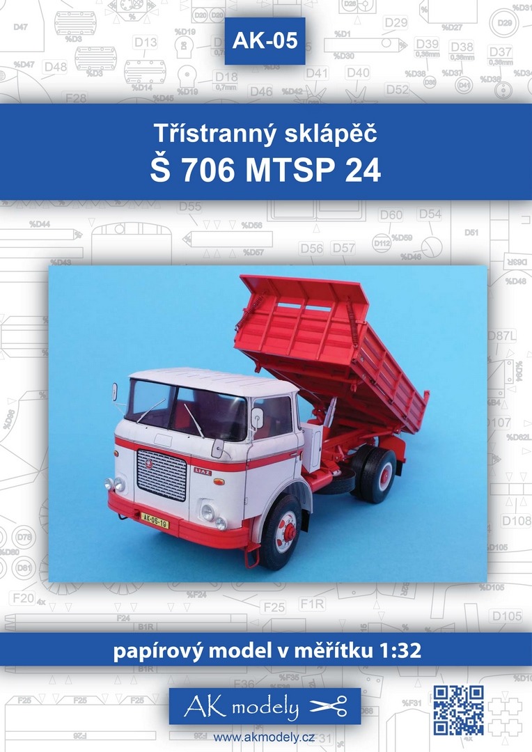 Papierový model - Škoda Š706 MTSP 24 - Trojstranný sklápač