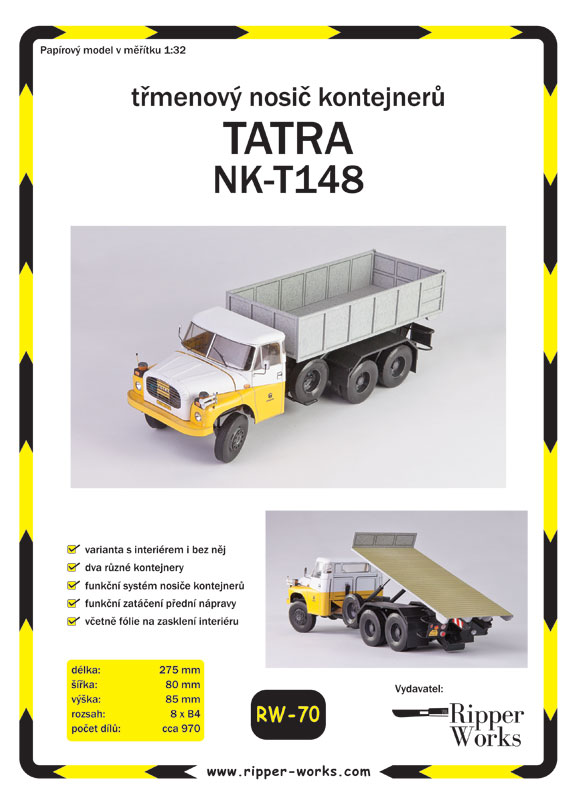 Papierový model - Tatra NK-T148 strmeňový nosič kontajnerov s dvojicou kontejner