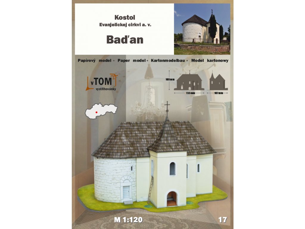 Papierový model - Kostol evanjelickej cirkvi a.v. - Baďan
