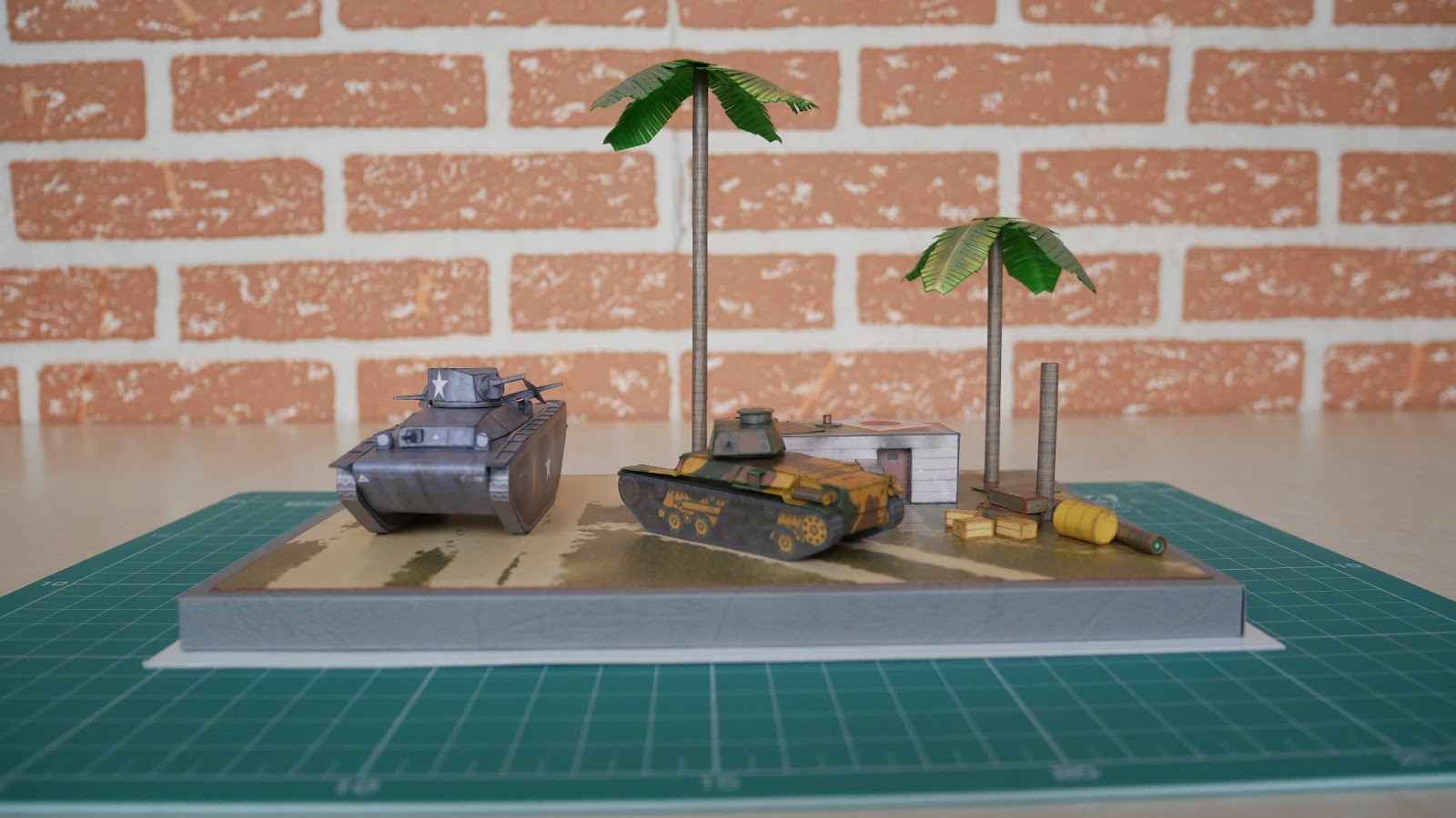 Papierový model Dioráma Pacifik 1945 - Tank TYP 1 CHI-HE a Tank LVT(A)-1 Amtrack