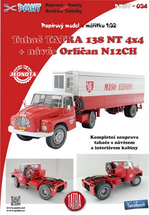 Papierový model - TATRA 138 NT 4x4  s návesom Orličan N12CH