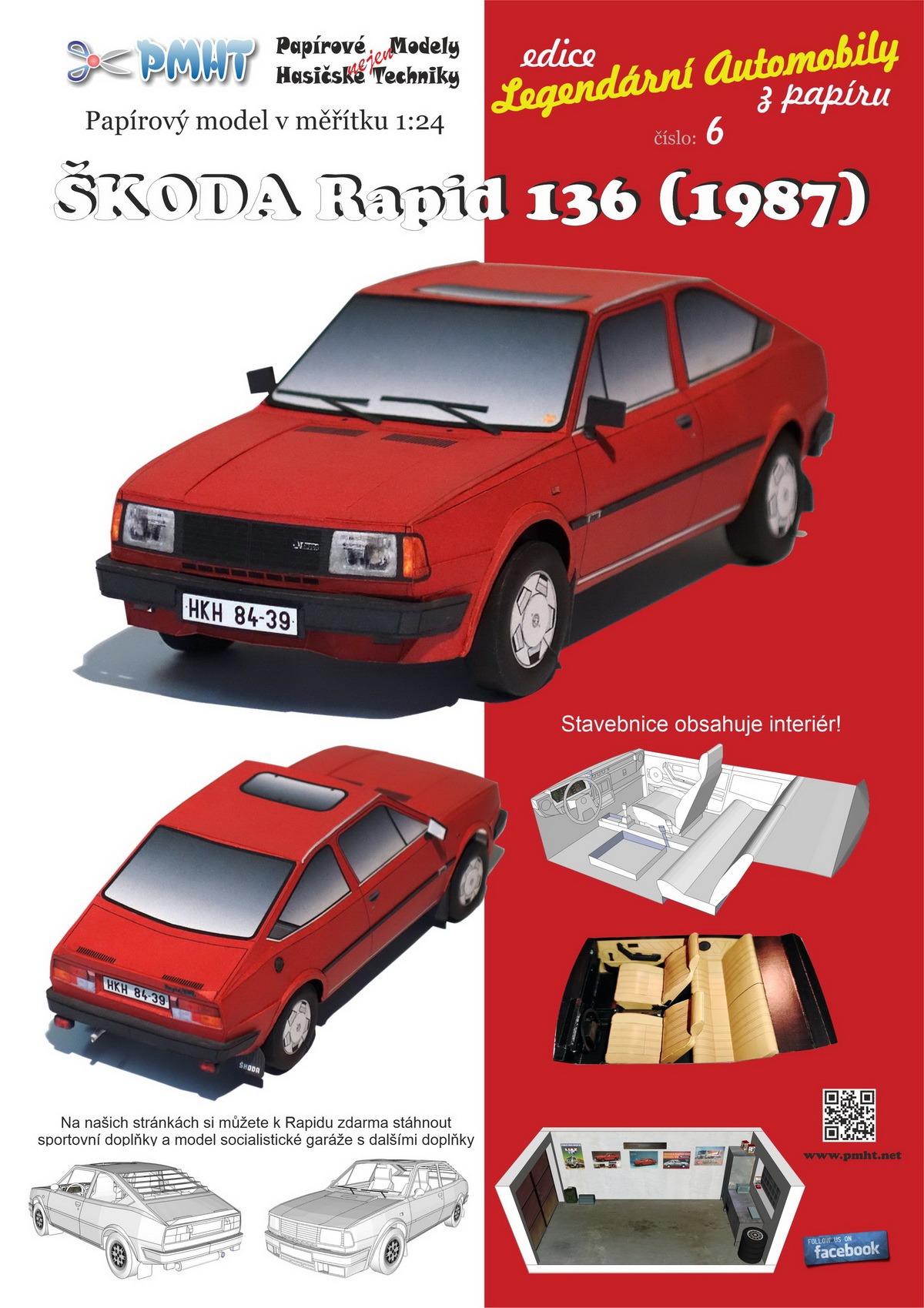 Papierový model - ŠKODA  Rapid 136 (1987) červená