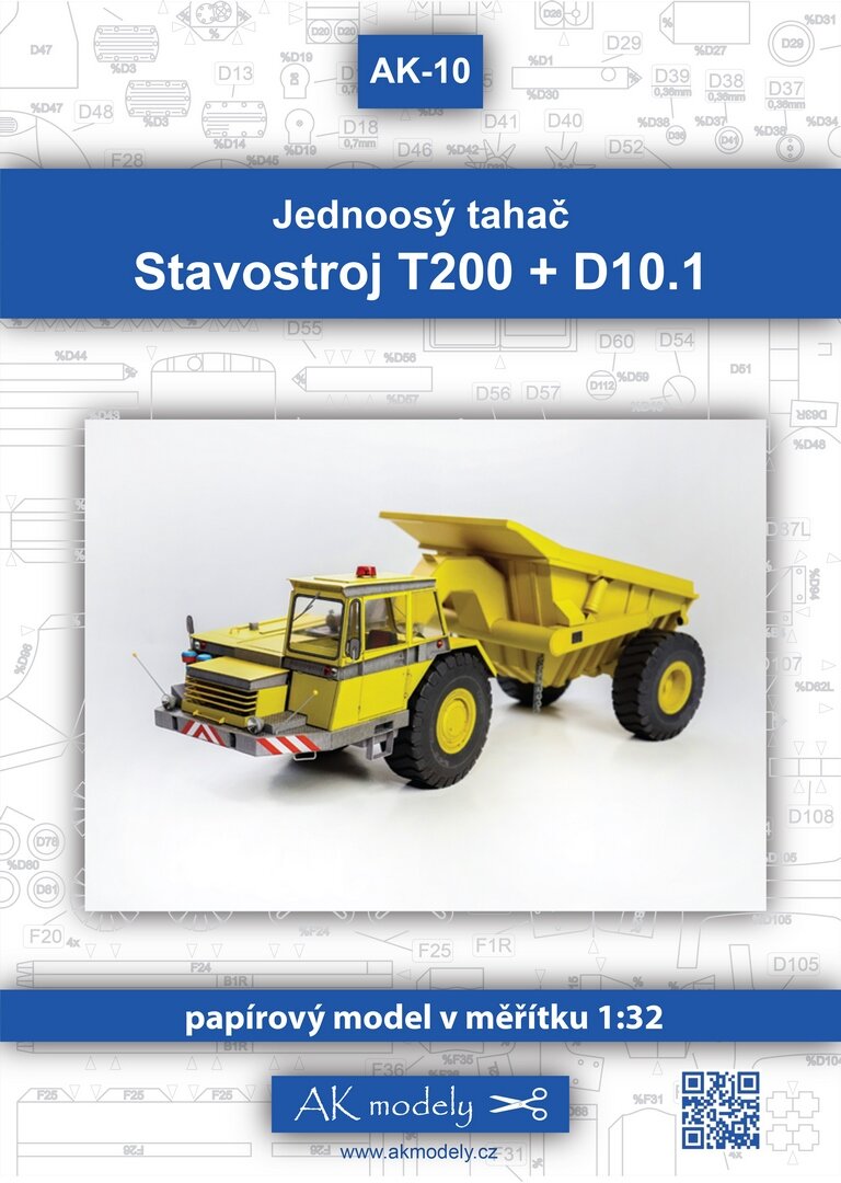 Papierový model - Jednoosí ťahač Stavostroj T200+D10.1