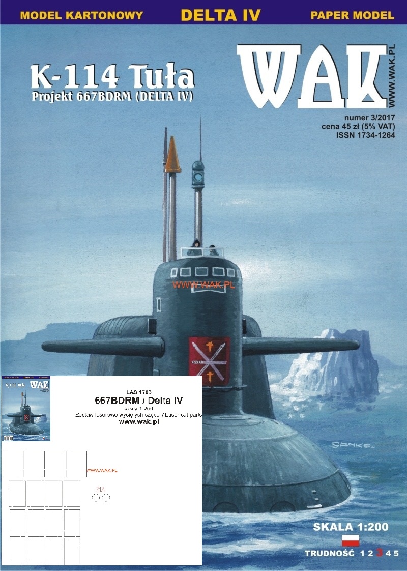 Papierový model - Jadrová ponorka K-114 Tula (Delta IV) + Laserom rezané doplnky