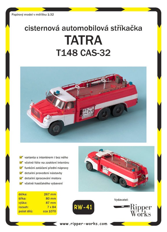 Papierový model - Cisternová automobilová striekačka - Tatra 148 CAS-32