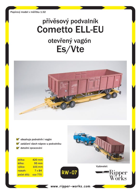 Papierový model - Prívesový podvalník - Commeto ELL-EU + otvorený vagón - Es/Vte