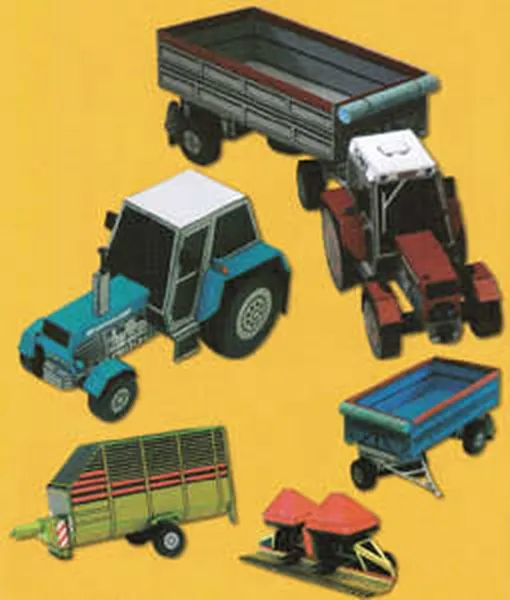 Papierový model 3 Traktory s príslušenstvom