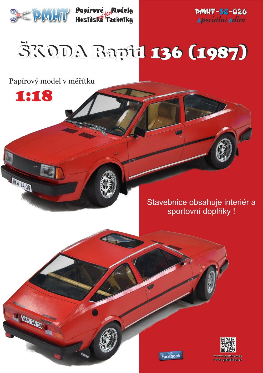 Papierový model - ŠKODA  Rapid 136 (1987) 1:18 červená