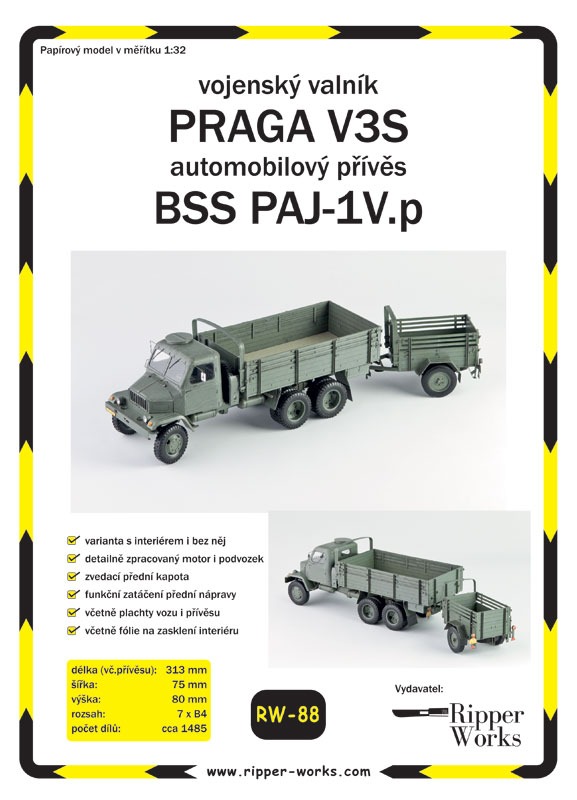 Papierový model - Vojenský valník Praga V3S + Príves BSS PAJ-1V.p