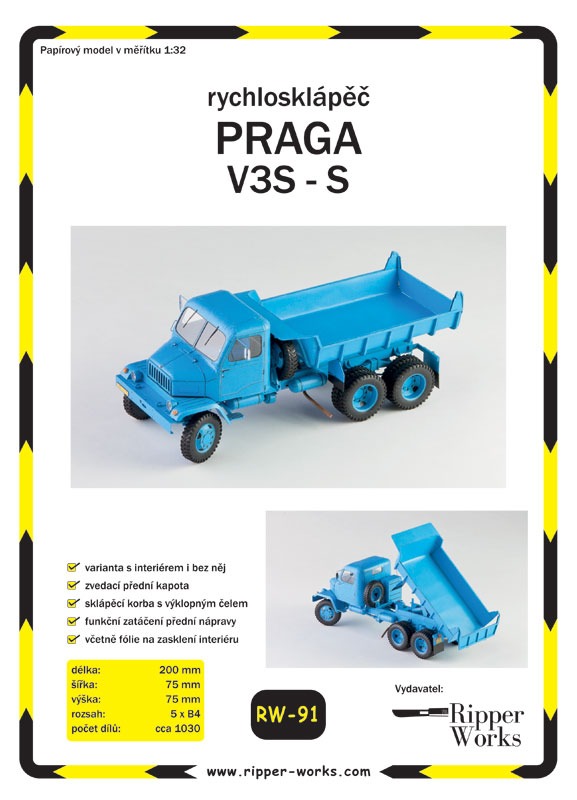 Papierový model - Rýchlosklápač Praga V3S-S