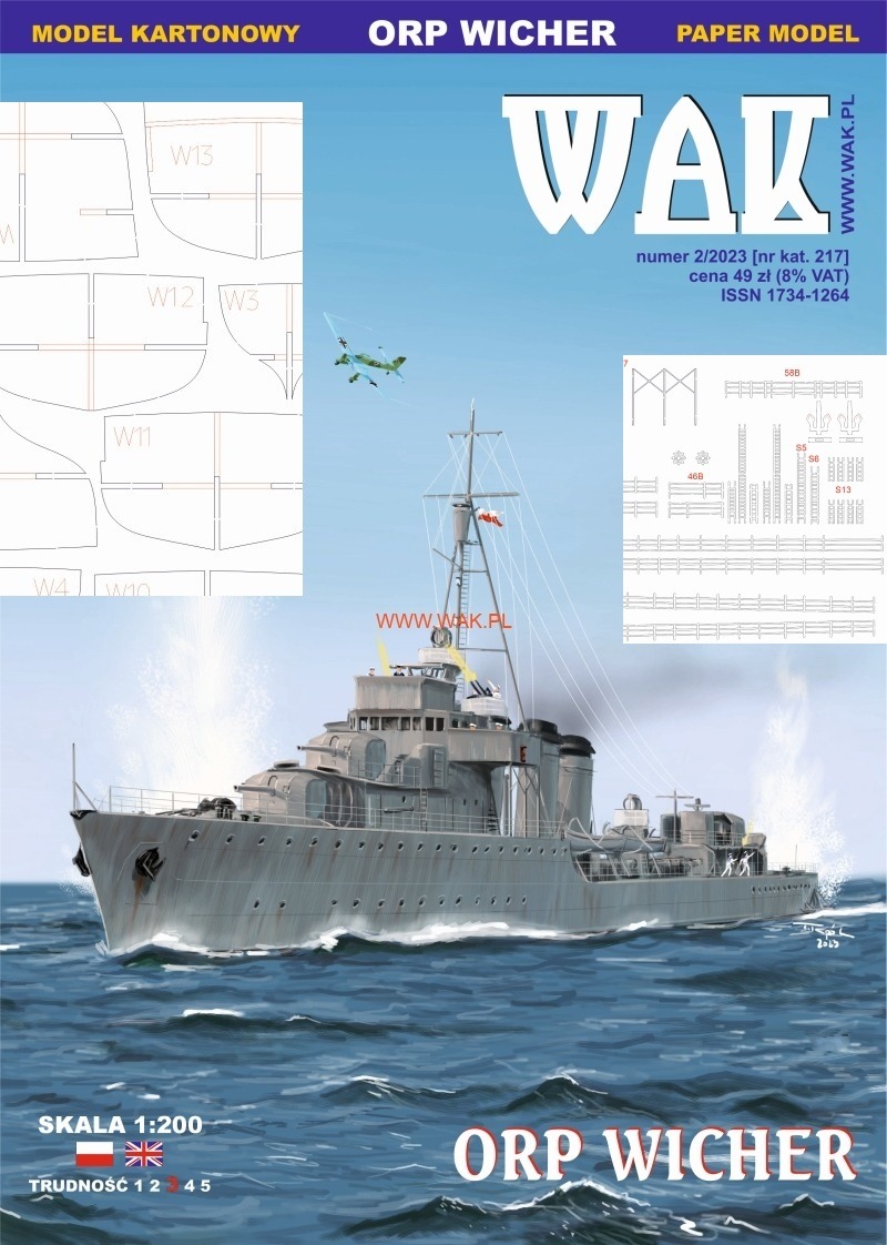 Papierový model - torpédoborec ORP "Wicher" I 1939 + Laserom pálené diely