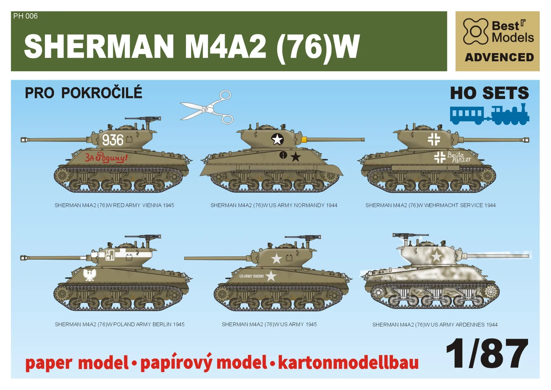 Papierový model - SET H0 - 8x Sherman M4 A2 (76)W