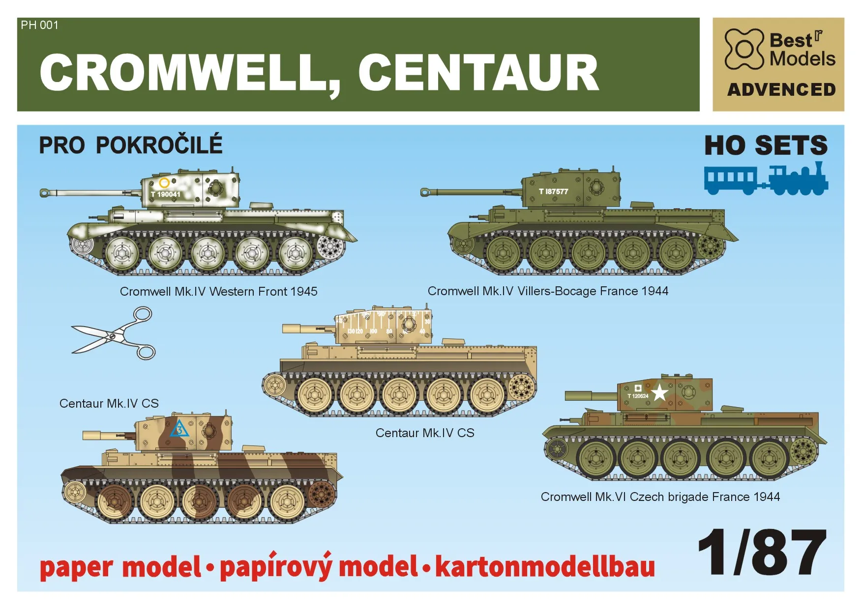 Papierový model - SET H0 - 5x - 3x Cromwell a 2x Centaur