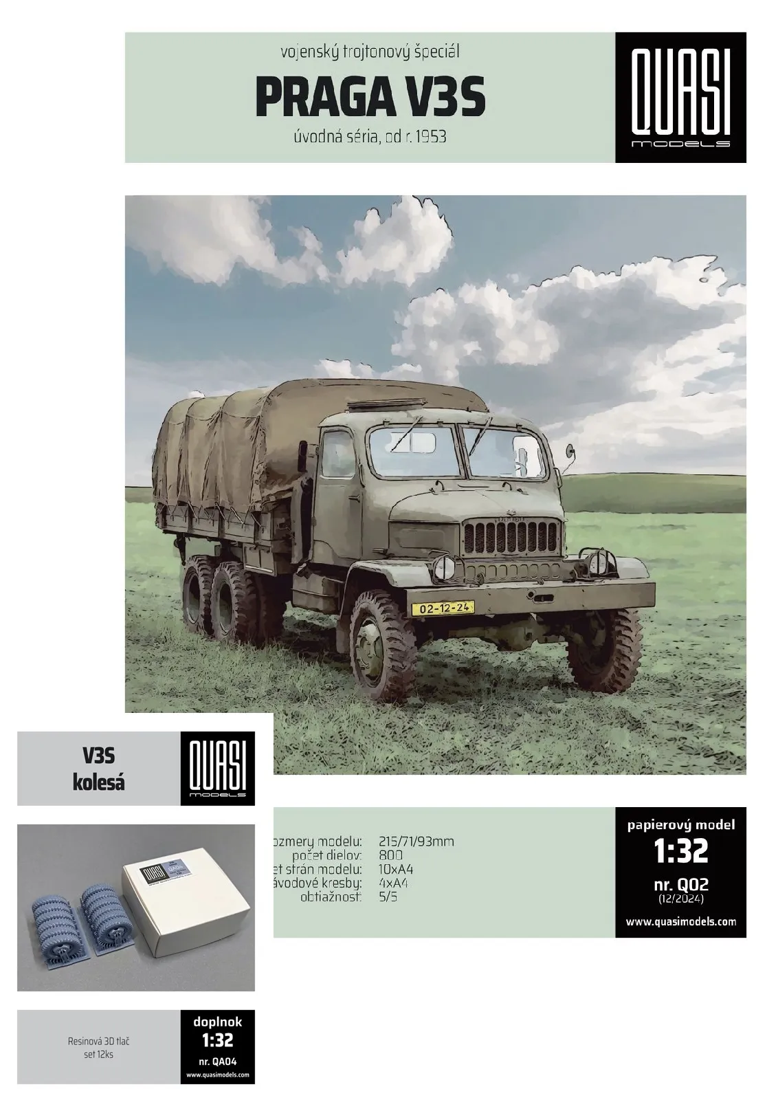 Papierový model Praga V3S Valník + 3d kolesá