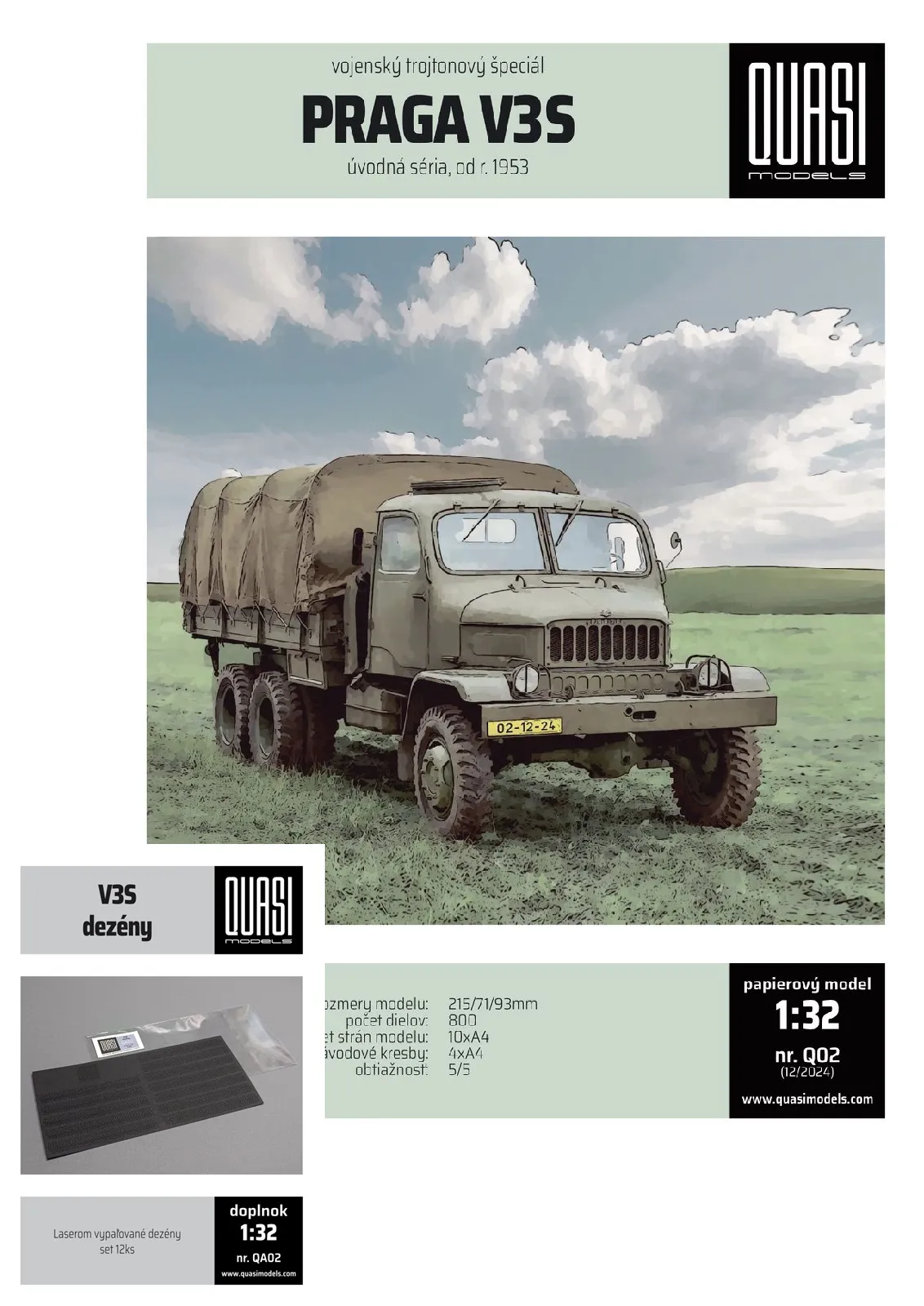 Papierový model Praga V3S Valník + Laserom pálený dezén