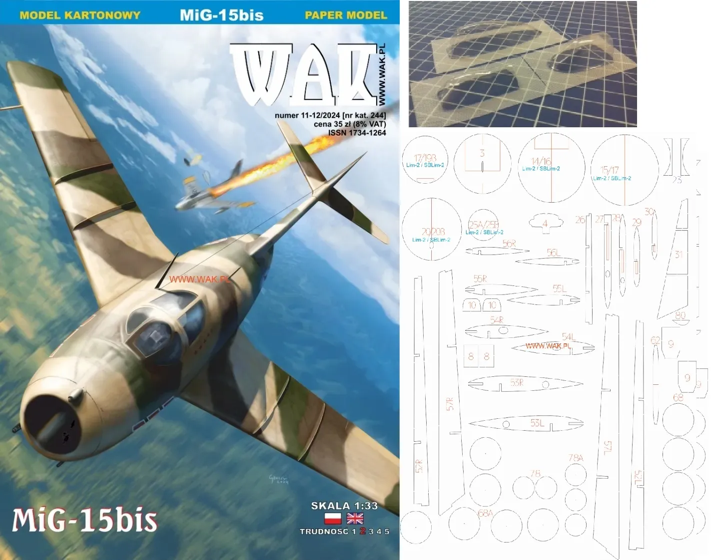 Papierový model - MiG-15bis Severná Kórea + Laser + Zasklenie