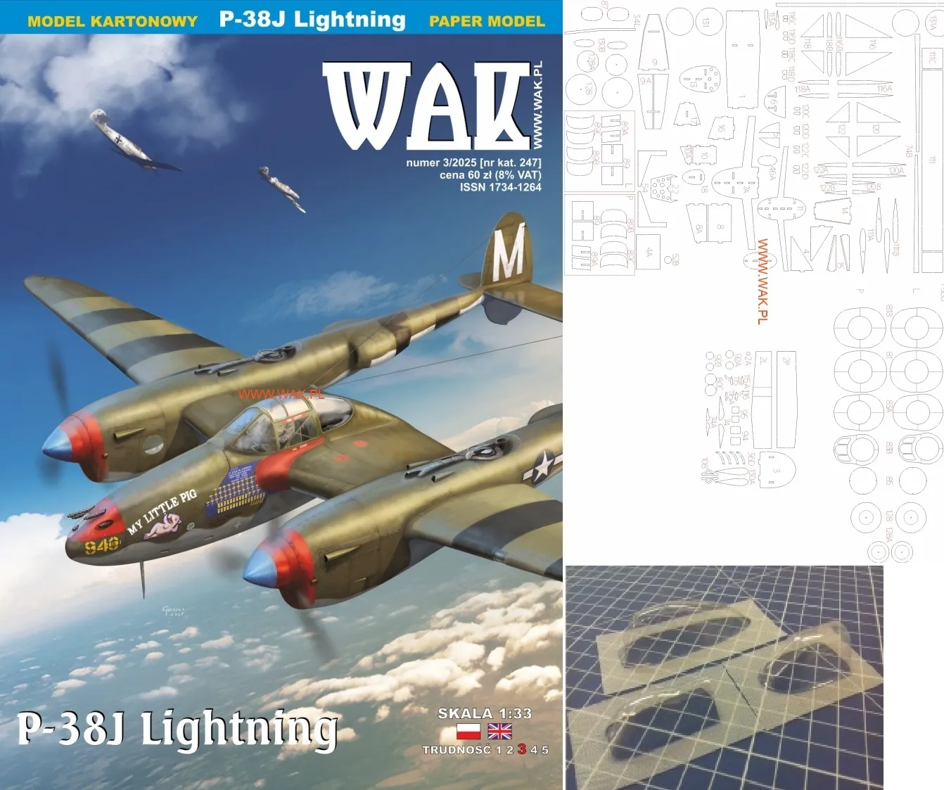 Papierový model - Stíhač P-38J-10 Lightning + Laser + Zasklenie