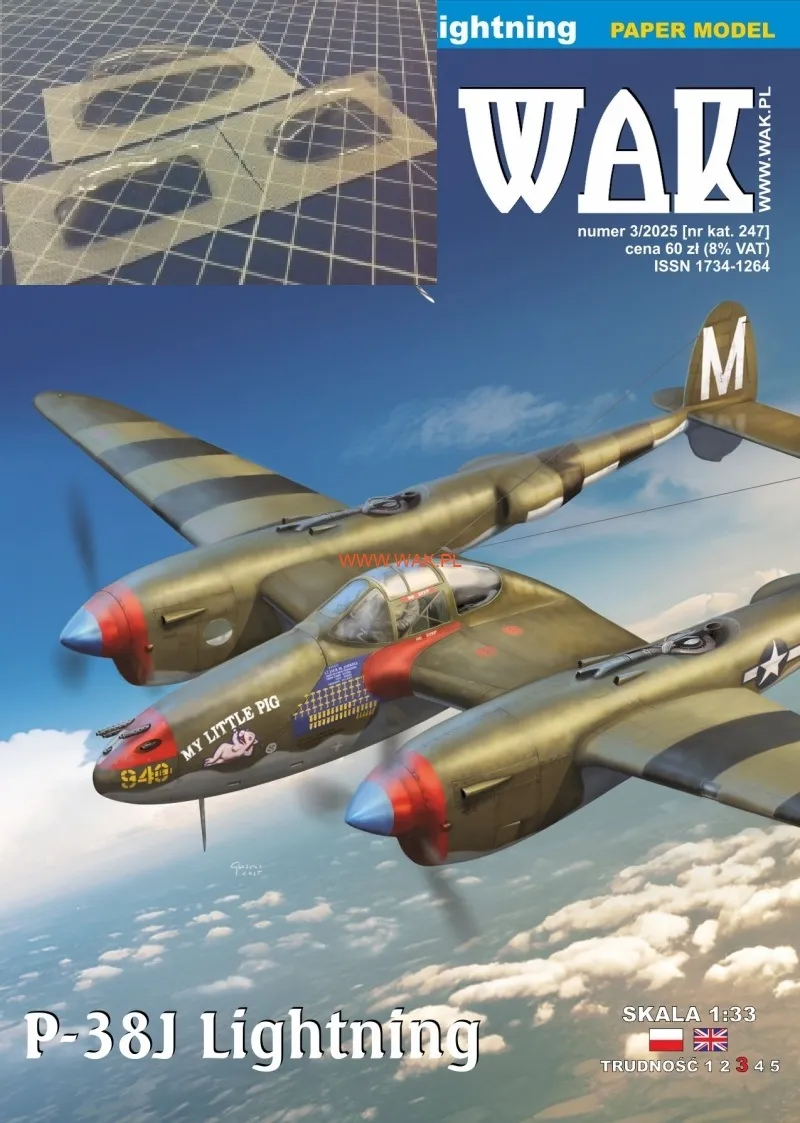 Papierový model - Stíhač P-38J-10 Lightning + Zasklenie