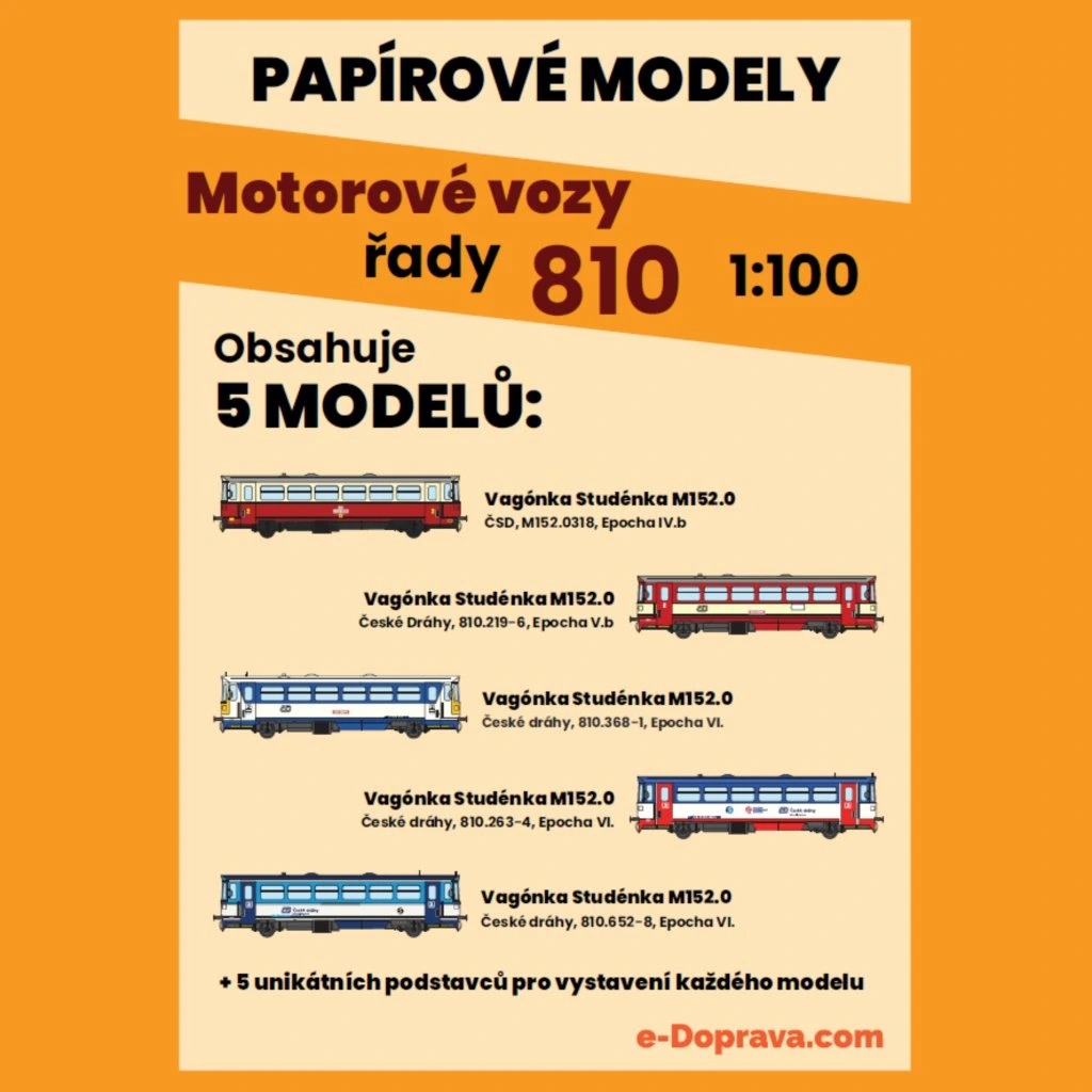 Papierový model - Set 5ks Motorové vozy 810 I. 1:100