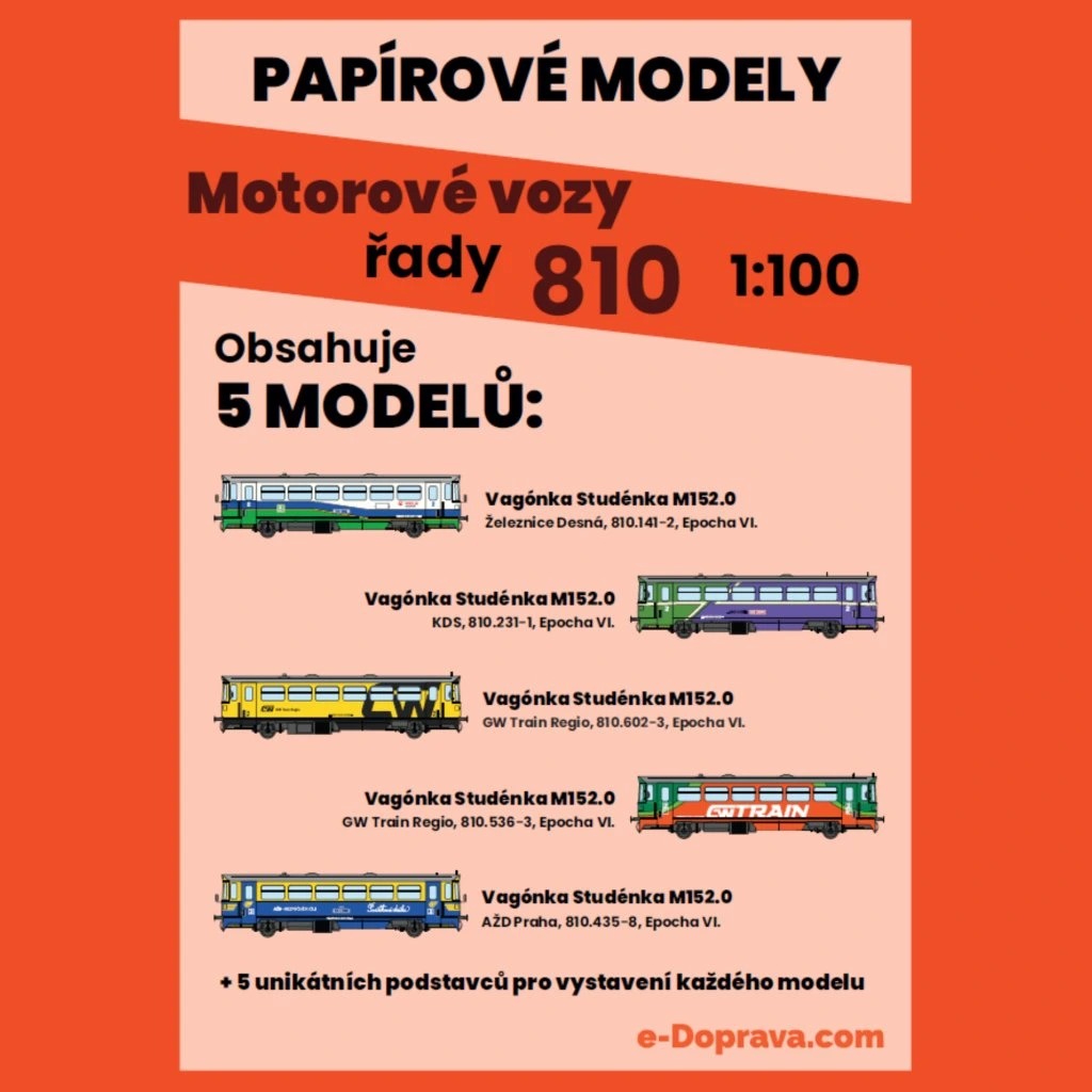 Papierový model - Set 5ks Motorové vozy 810 II. 1:100