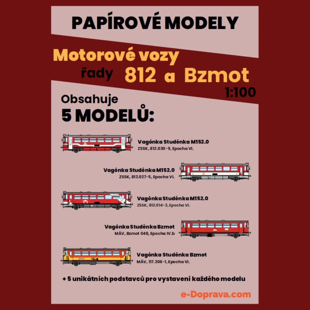 Papierový model - Set 5ks Motorové vozy 812 a Bzmot 1:100