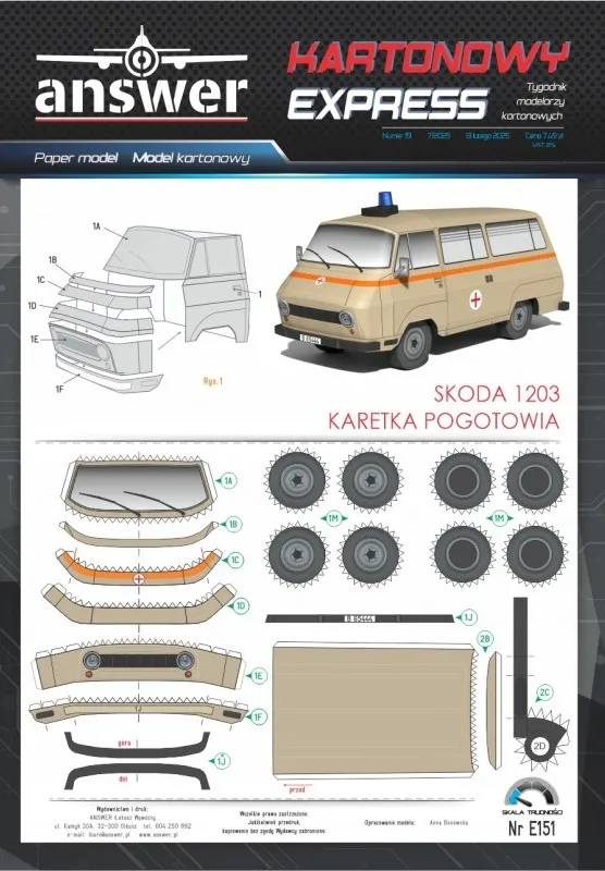 Papierový model - TAZ Škoda 1203 - Sanitka