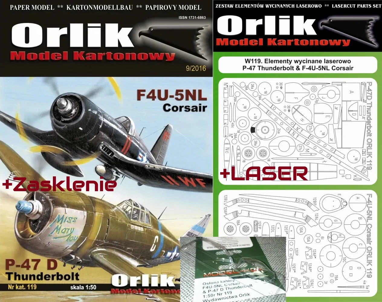 Papierový model - F4U-5NL Corsair & P-47D Thunderbolt + Zasklenie + Laser