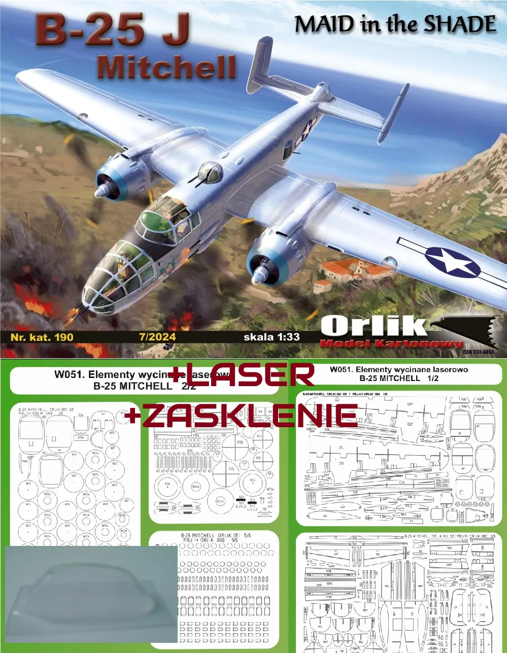 Papierový model - Americké lietadlo B-25 J Mitchell + Laser a zasklenie