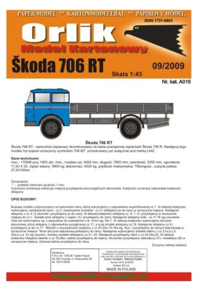 Papierový model Valník Škoda 706 RT