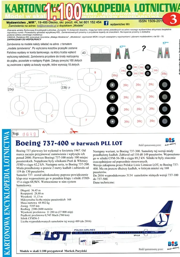 Papierový model - Boeing 737-400 vo farbách poľských aerolínií LOT