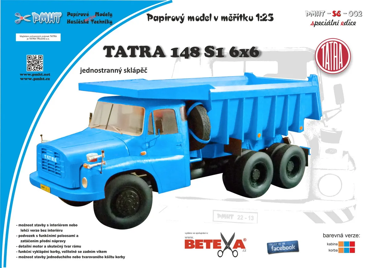 Papierový model - Jednostranný sklápač TATRA 148 S1 6x6 Modrá 1:25
