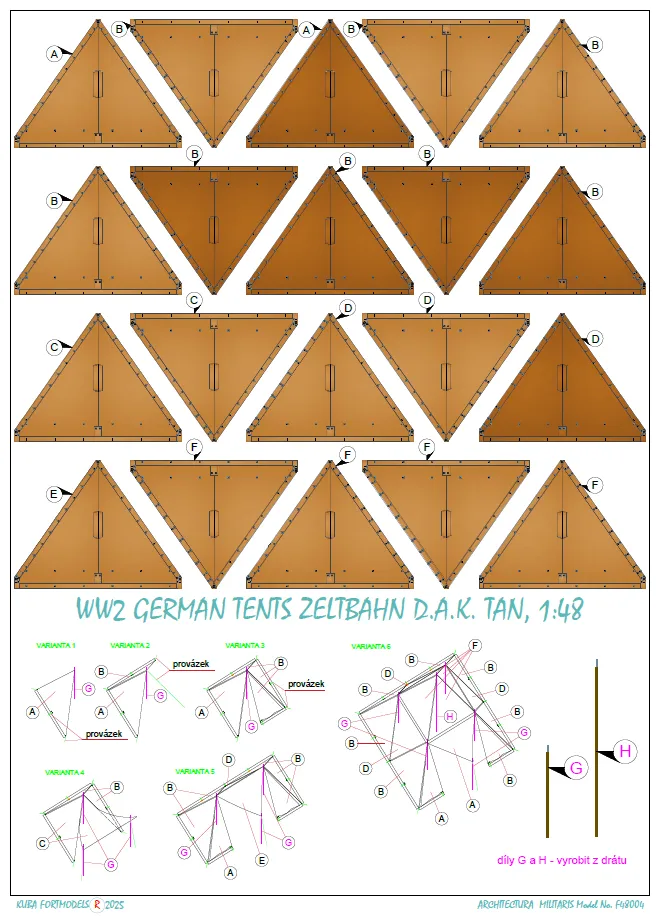 Papierový model - WW2 Nemecké stany Zeltbahn D.A.K. TAN, 1:48
