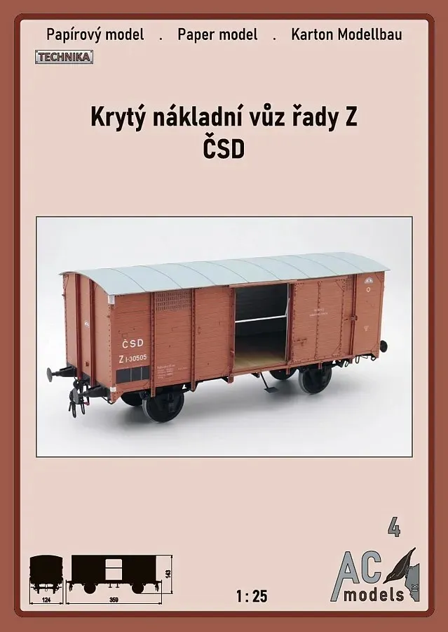 Papierový model - Krytý nákladný voz ČSD rady Z 1:25