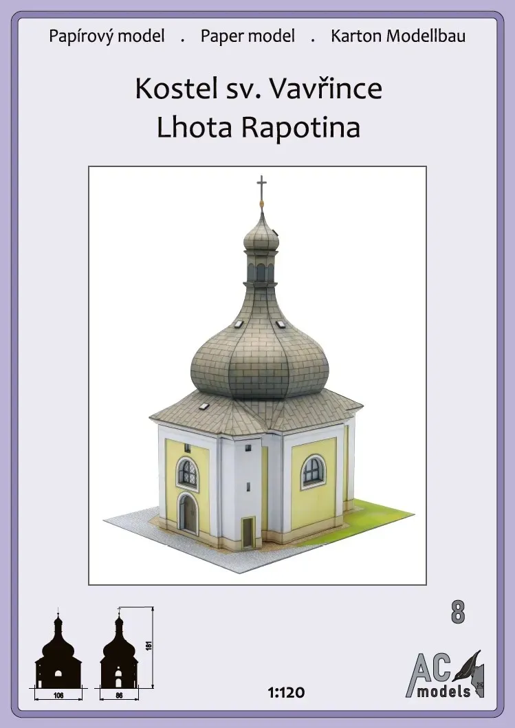 Papierový model - Kostol sv. Vavrinca Lhota Rapotina 1:120
