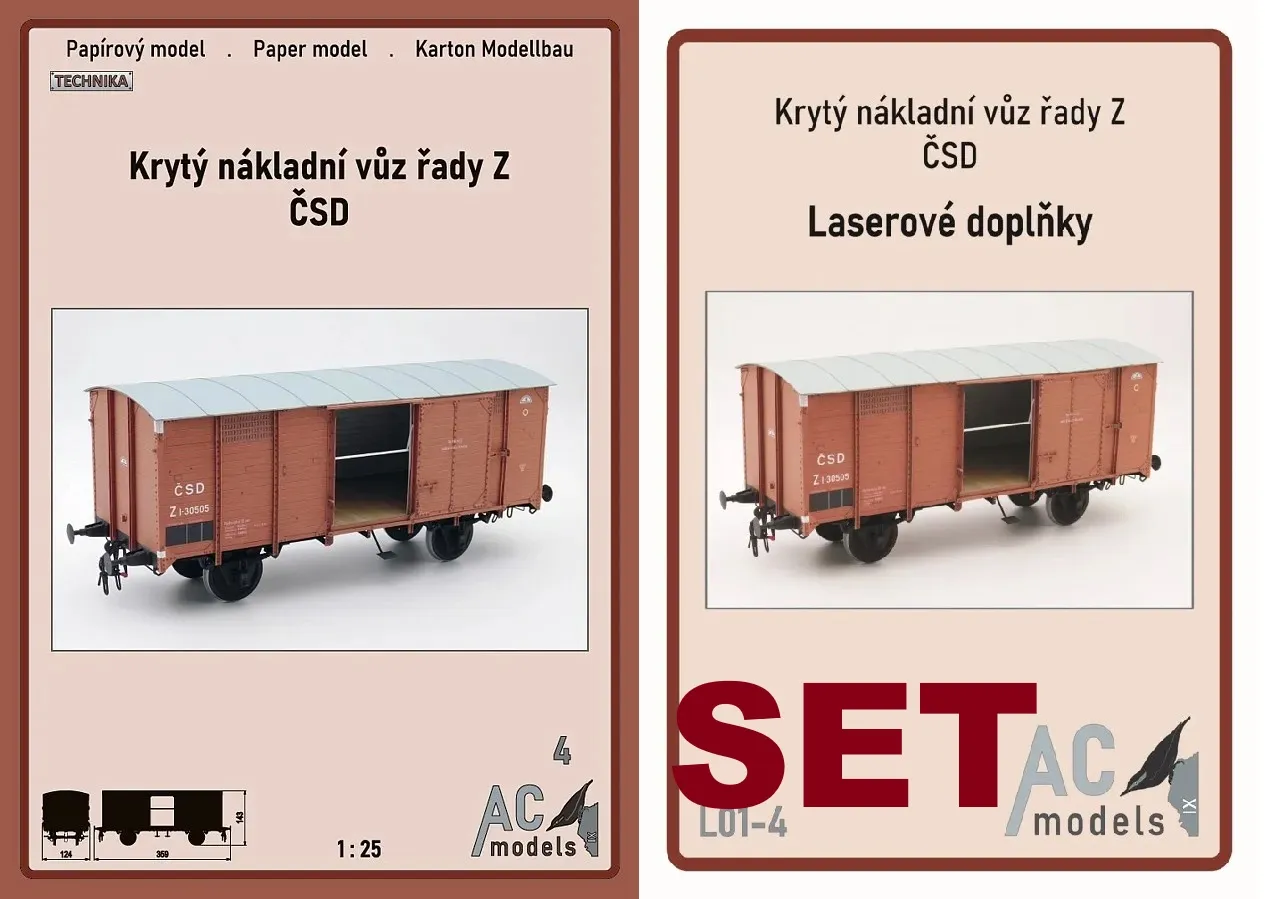 Papierový model - Krytý nákladný voz ČSD rady Z + Laser 1:25