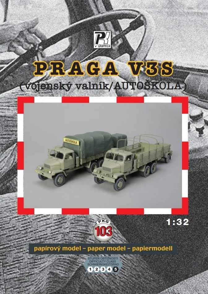 Papierový model - PRAGA V3S voj.valník & PAJ-1V / Autoškola SVAZARM