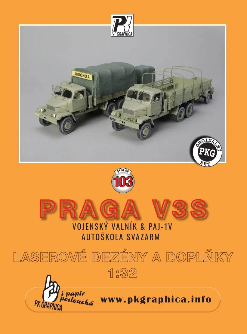 Laserom rezaný doplnok pre PKG-103 PRAGA V3S voj.valník & PAJ-1V / Autoškola SVAZARM