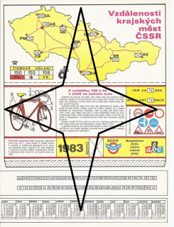 Papierový model Vzdialenosti krajských miest ČSSR- posuvný kalendár na rok 1983